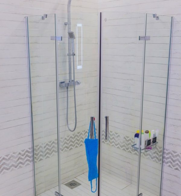 Detail of a modern glass shower cabin